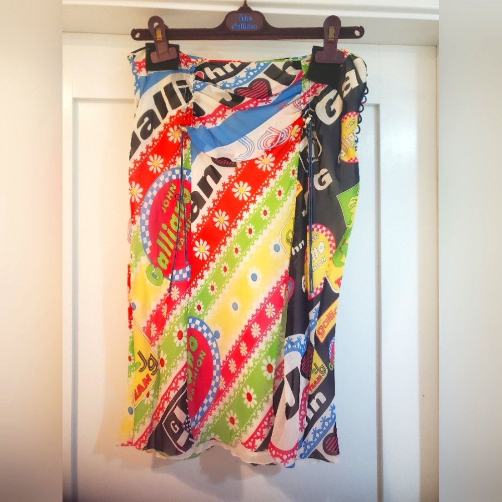 JOHN GALLIANO MOTO PRINT SKIRT SIZE 42/8